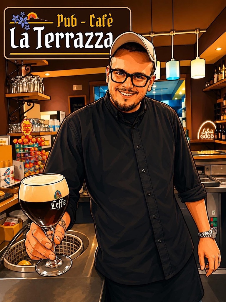 Giulio e il suo sorriso Giulio, il nostro barman, dietro al bancone – Giulio e il suo sorriso | La Terrazza Pignola